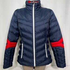 Spyder Chevron Full Zip Blue Red Quilted Ski Puffer Jacket Women's MEDIUM